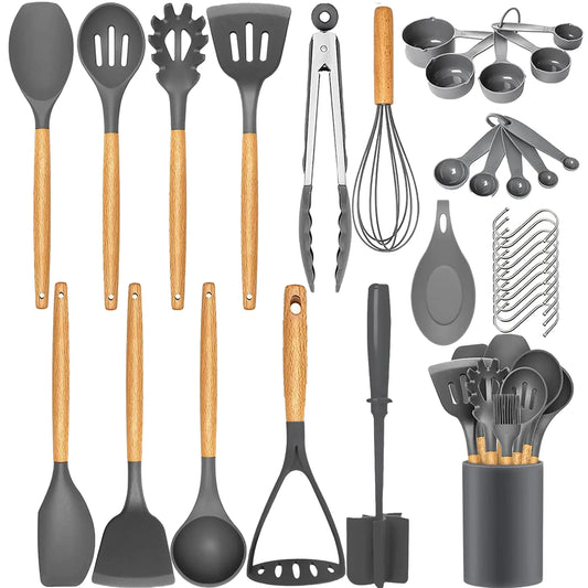 KetoCraft™ by Keto Essentials – 33‑Piece Silicone & Wood Utensil Set for Keto Prep
