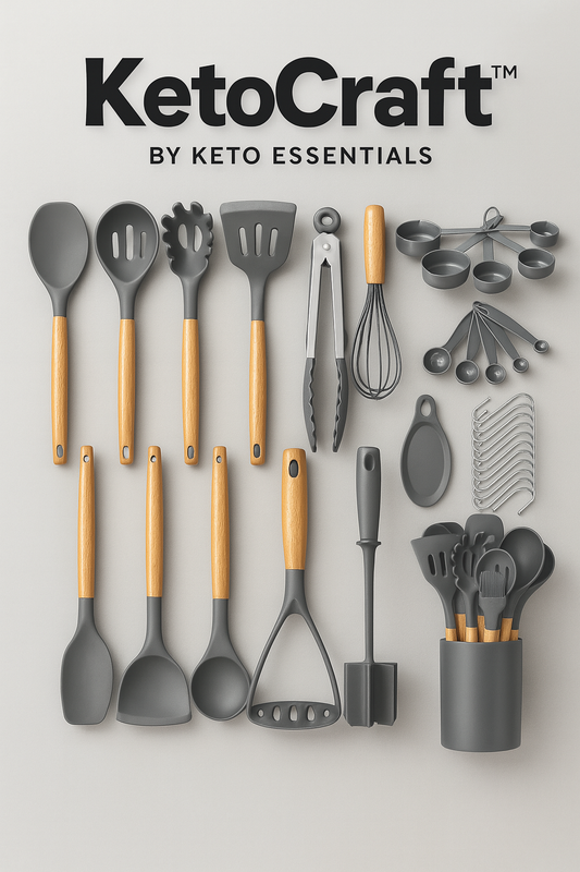 KetoCraft™ by Keto Essentials – 33‑Piece Silicone & Wood Utensil Set for Keto Prep